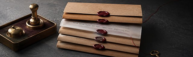 [Translate to English:] Ein einzelner Messingschlüssel auf Beton neben einem aufgeschlagenen Papier-Ledger, dessen halb abgehobene Seite einen Carbon-Schlüsselabdruck in dunklem Oxblood-Ton zeigt; Messingstempel und ledernes Notizbuch im kühlen Nordlicht.