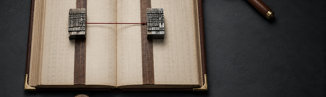 Open ledger book with two parallel columns guided by walnut rulers on a matte dark slate surface; two identical brushed-steel lead-type blocks rest on the columns — one perfectly aligned, the second shifted by half a millimetre. A single oxblood silk thread bridges the misalignment. Upper right a brass magnifier with a walnut handle, lower left a brass set-square and calibration weight. Metaphor for two measurement passes in the pool allocator whose minimal offset triggers the slip behaviour.